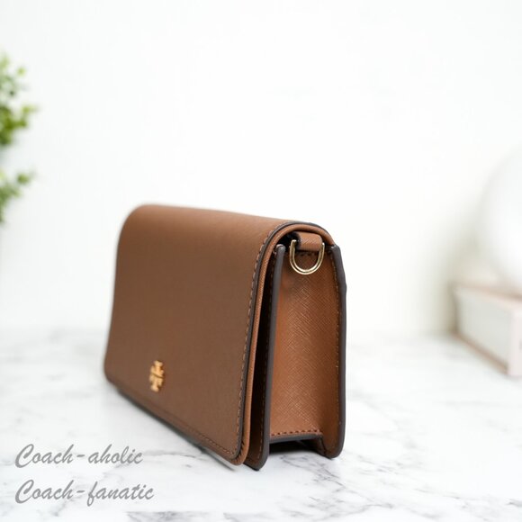 NWT Tory Burch Emerson Saffiano Mini Crossbody Purse Bag Clutch 159463 Moose - Picture 4 of 9